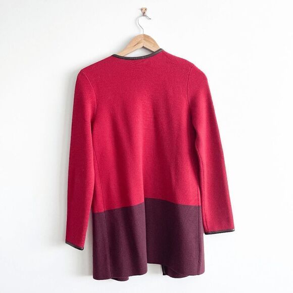 Talbots Women Cardigan Sweater Open Front  Merino Two Tone Red Small - Picture 2 of 7
